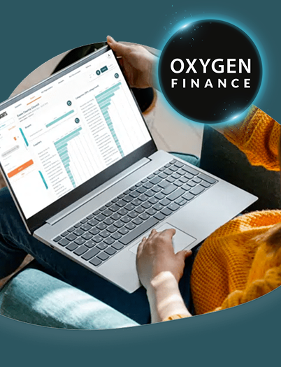 A laptop with Oxygen Finance logo