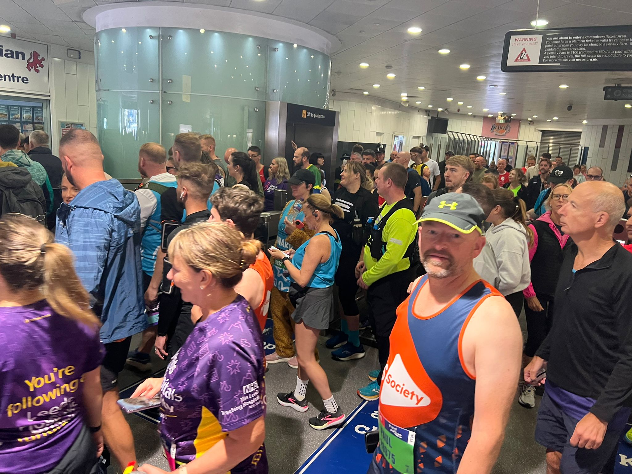 Runners at Haymarket Metro station on Great North Run day