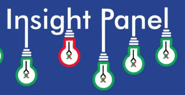 A logo for the Insight Panel, with lightbulbs on a blue background