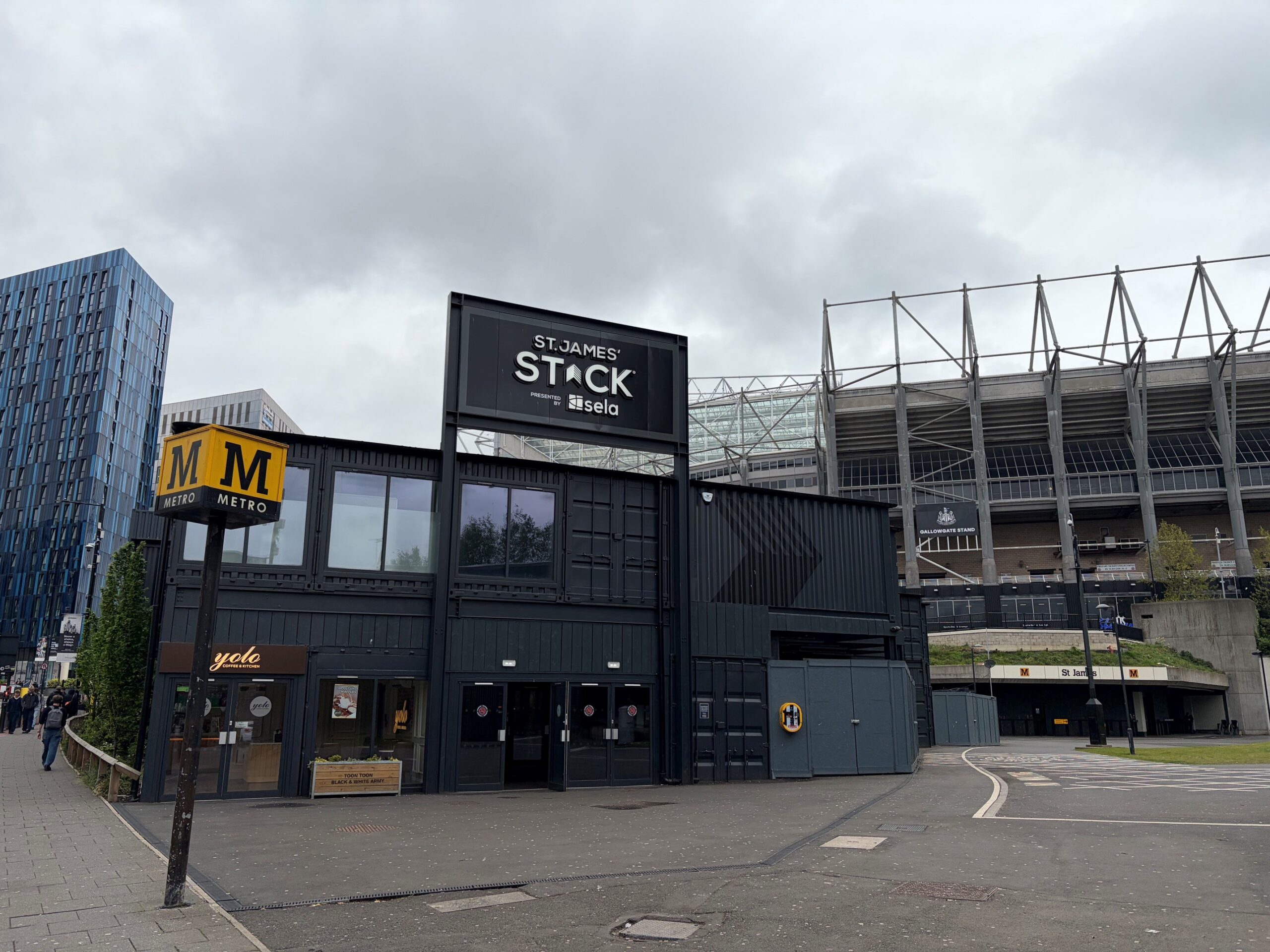 An image of St James Park, The Stack and a Metro cube